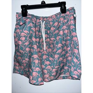 J Crew Flex Swimwear Flamingos Tropical Lined Swim Shorts Mens Size Small Trunks